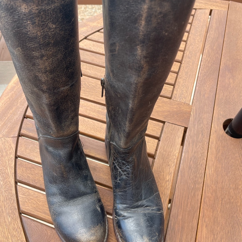 BED|STU Women's Lace-Up Tall Riding Boots in Dark Brown/Black - Picture 3 of 11